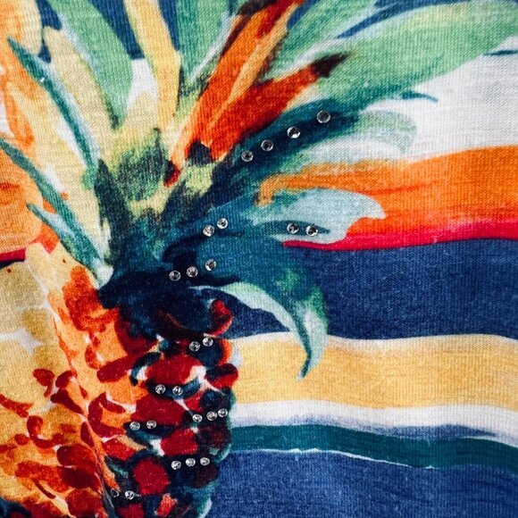 Alfred Dunner Women Top Small Blue Orange Short‎ Sleeve Pullover Shirt Pineapple - Picture 3 of 9